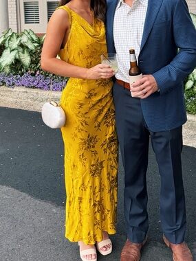 Zara- yellow satin midi dress